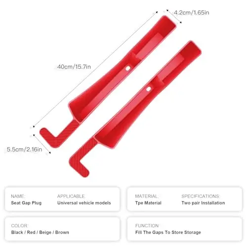 ONISMEZ 2PCS Car Seat Gap Filler Organizer,Multifunctional Car Gap Fillers with USB and Phone Holder, Universal Car Seat Storage Organizer Between Seats for Phone, Keys, Eyeglasses(Red) - 3