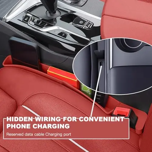 ONISMEZ 2PCS Car Seat Gap Filler Organizer,Multifunctional Car Gap Fillers with USB and Phone Holder, Universal Car Seat Storage Organizer Between Seats for Phone, Keys, Eyeglasses(Red) - ONISMEZ (1)