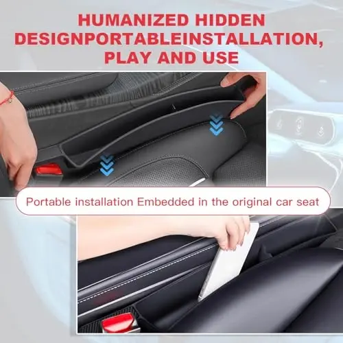 ONISMEZ 2PCS Car Seat Gap Filler Organizer,Multifunctional Car Gap Fillers with USB and Phone Holder, Universal Car Seat Storage Organizer Between Seats for Phone, Keys, Eyeglasses(Red) - 5