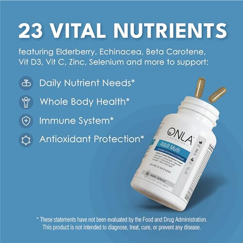 ONLA Elderberry Supplements for Women 80mg - Vegan Multivitamins for Immune Support with Echinacea 20mg, Zinc, Vitamin A,C, D3, & B6 - Non-GMO, Gluten-Free Daily Capsules- 3 Month Supply-Made in USA - 5