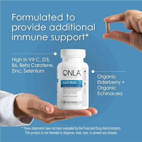 ONLA Elderberry Supplements for Women 80mg - Vegan Multivitamins for Immune Support with Echinacea 20mg, Zinc, Vitamin A,C, D3, & B6 - Non-GMO, Gluten-Free Daily Capsules- 3 Month Supply-Made in USA - 6