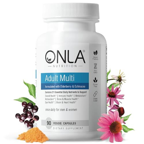 ONLA Kadınlar İçin Karadut Takviyeleri 80mg - Vegan Multivitaminler Bağışıklık Desteği İçin Echinacea 20mg, Çinko, A, C, D3 ve B6 Vitaminiyle - GDO'suz, Glutensiz Günlük Kapsüller - 3 Aylık Tedarik - ABD'de Üretilmiştir - 1