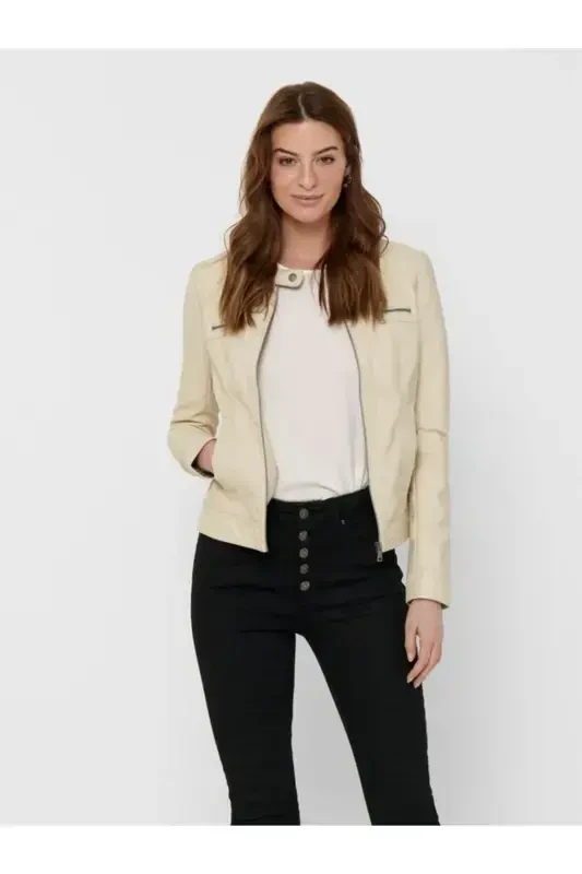 Onlbandit Faux Leather Biker Otw Noos Tosh Ayollar Teri Kurtkasi 15081400-Bej - 1