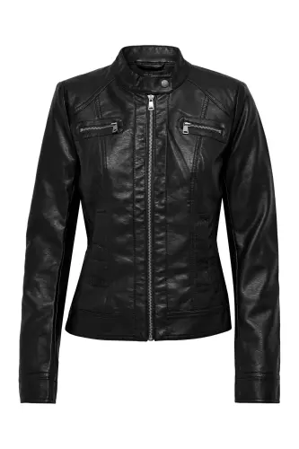 Onlbandıt Faux Leather Bıker Otw Noos Kadın Deri Mont Ve Ceket 15081400 Black - Black - 4
