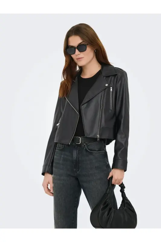 OnlJıll Faux Leather Bıker Otw Noos Kadın Suni Deri Mont Ve Ceket Siyah - Siyah15361396 - 3