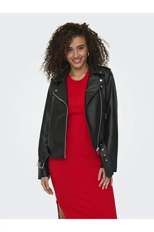ONLMILLE 15357332 Siyah Kadın Deri Ceket-BLACK/SİYAH - 3
