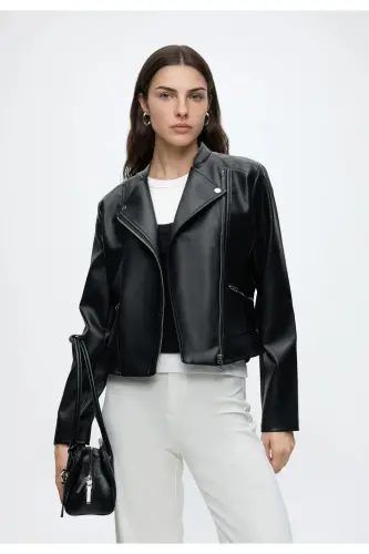 ONLYJıll Biker Otw Noos Kadın Deri Ceket Black - Siyah55 - 4