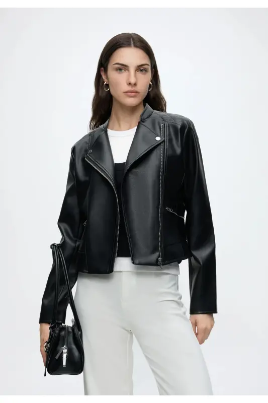 ONLYJıll Biker Otw Noos Kadın Deri Ceket Black - Siyah55 - 4