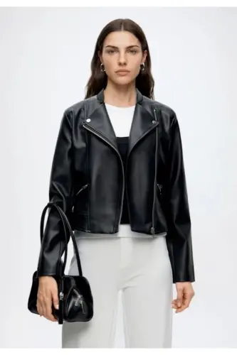 ONLYJıll Biker Otw Noos Kadın Deri Ceket Black - Siyah55 - 7