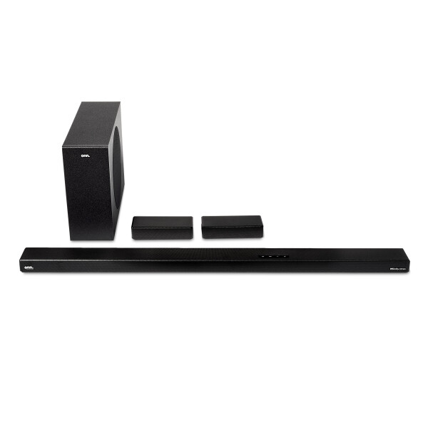 onn. 5.1 Ultra-Slim Surround Soundbar System with Dolby Atmos, Wireless Subwoofer and Wireless Satellite Speakers, 36