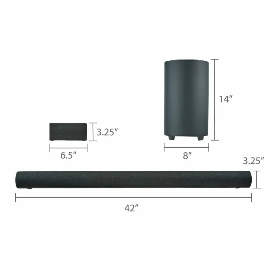 onn. 5.1.2 Dolby Atmosli atrof ovozli soundbar, simsiz subwoofer va chinakam simsiz sunʼiy yoʻldosh karnaylari, 42