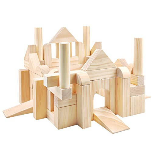 Onshine Large Wooden Blocks for Toddlers 1-3, 64 Pieces Big Wood Building Blocks Set with Wooden Storage Box, Large Toddler Blocks Building and Stacking Toys Construction Set - 1