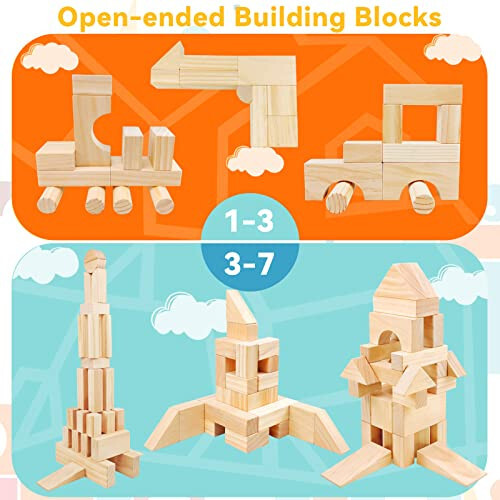 Onshine Large Wooden Blocks for Toddlers 1-3, 64 Pieces Big Wood Building Blocks Set with Wooden Storage Box, Large Toddler Blocks Building and Stacking Toys Construction Set - 6