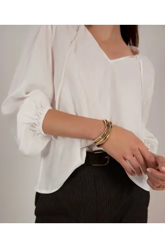 Önü Bağlamalı Bluz-BEYAZ - 4