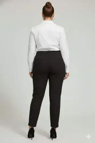 Önü Fitilli Büyük Beden Kumaş Pantolon Siyah - 4