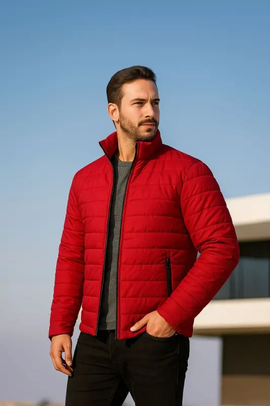 ONURMEN ERKEK ASTARLI mont Ceket SU GECİRMEZ RUZGAR GEÇİRMEZ-KırmızıGX - 2
