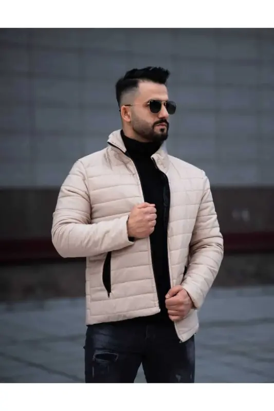 ONURMEN NEW SEASON Men's Black Padded Lined Coat Jacket - Beige - 3