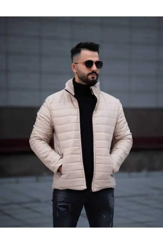 ONURMEN NEW SEASON Men's Black Padded Lined Coat Jacket - Beige - 4
