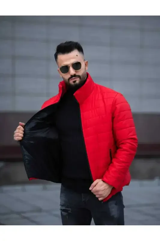 ONURMEN NEW SEASON Men's Black Padded Lined Jacket-Red - 2