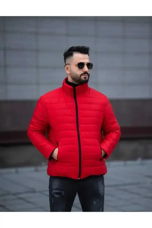 ONURMEN NEW SEASON Men's Black Padded Lined Jacket-Red - 3