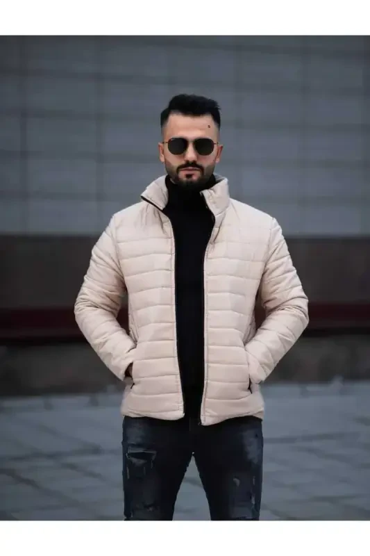 ONURMEN YENGI SEZON Erkaklar Qora Shishirilgan Astarlı Palto Kurtka-Bej - ENDEİS COLLECTİON