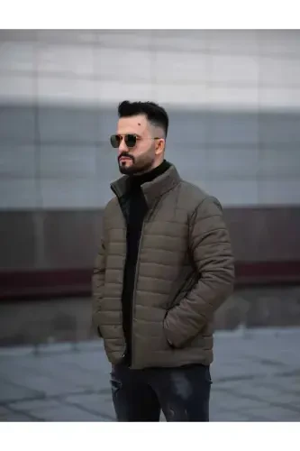 ONURMEN YENGI SEZON Erkaklar Qora Shishirilgan Astarli Palto Kurtka-Haki - 1