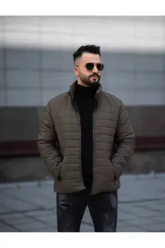 ONURMEN YENGI SEZON Erkaklar Qora Shishirilgan Astarli Palto Kurtka-Haki - 3