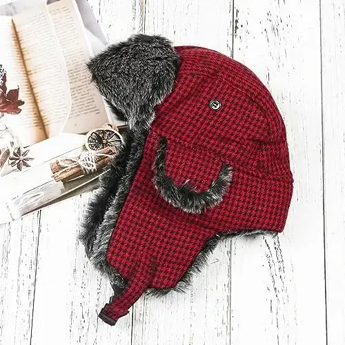 ONWAY Trapper Hat Ayollar uchun qishki shapkalar Erkaklar uchun sun'iy mo'ynali quloqchinlar bilan - 2