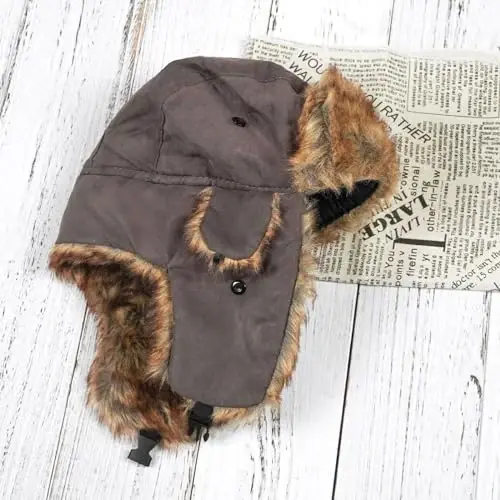 ONWAY Trapper Hat Qishki shapkalar ayollar va erkaklar uchun sun'iy mo'ynali quloqchinlar bilan - 2