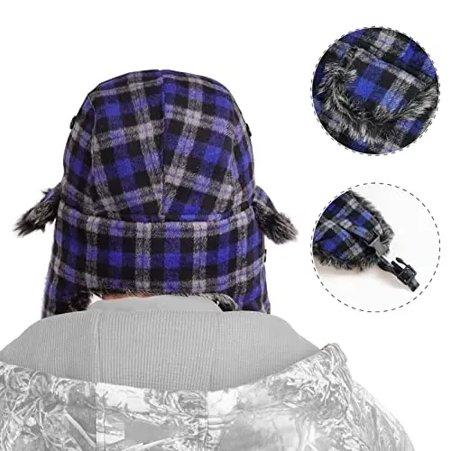ONWAY Trapper Hat Qishki shapkalar ayollar va erkaklar uchun sun'iy mo'ynali quloqchinlar bilan - 7
