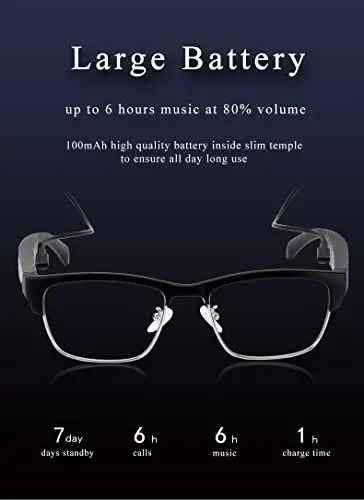 OOAVR Smart Audio Glasses, Wireless Bluetooth, Men's/Women's, Silver, 5-Hour Battery, Waterproof, UV Protection, Music Player Compatible - 3