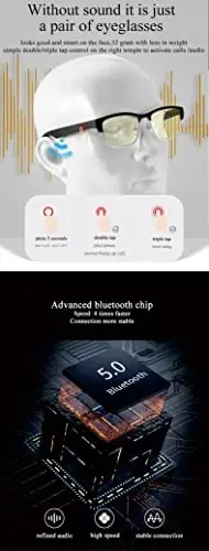 OOAVR Bluetooth Glasses,New Wireless Bluetooth Smart Audio Glasses with Speakers,Men's/Women's Indoor and Outdoor Entertainment Smart Glasses,Including 2 Magnetic Charging Wires(Silver,Clear) - OOAVR (1)