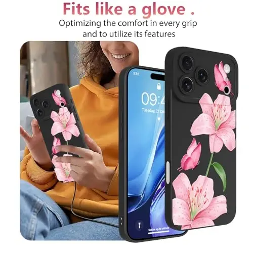OOK Чехол с цветочным принтом для iPhone 17 Pro Max, милые лилии и бабочки | Мягкий TPU, ударопрочный защитный чехол для женщин и девушек 