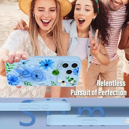 OOK Floral Case для iPhone 17 Pro, милый синий цветок маргаритки акварелью | Мягкий TPU, ударопрочный защитный тонкий чехол для женщин и девушек 