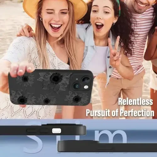 OOK Floral case for iPhone 15 Кейси, гулдорнинг гүл очгуч намунасида ишланган, аёллар ва қизлар учун юмшоқ ТПУ ударга чидамли ҳимоя қилувчи телефон қопламаси - қора гул - 6