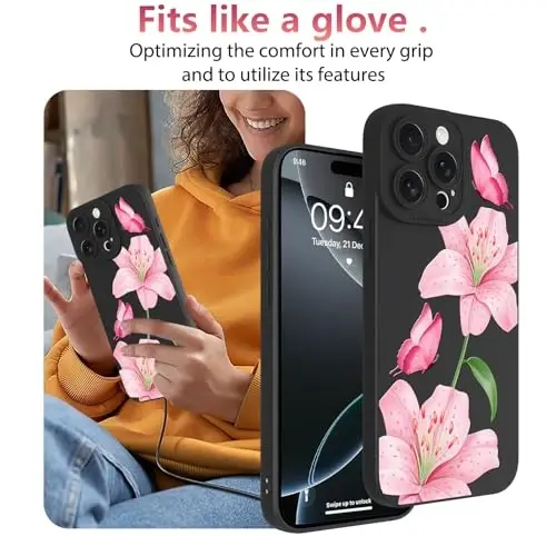 OOK Floral Case for iPhone 16 Pro Max, Cute Lily Flower Butterfly | Soft TPU, Shockproof Protective Phone Cover for Women Girls 