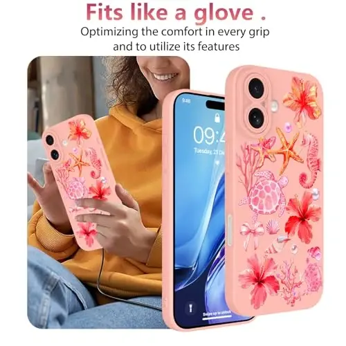 OOK Floral Case for iPhone 17, Cute Pink Ocean Sea Shell Flower | Soft TPU, Shockproof Protective Phone Cover for Women Girls - 1