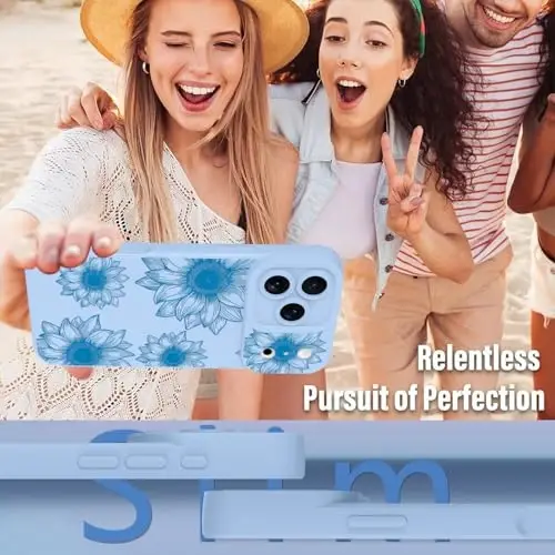 OOK Floral Case for iPhone 17 Pro, Cute Blue Sunflower Blooms | Soft TPU, Shockproof Protective Slim Flower Phone Cover for Women Girls 