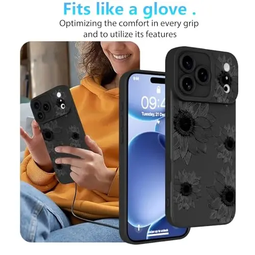 OOK Floral Case for iPhone 17 Pro Max, Cute Black Sunflower Blooms | Soft TPU, Shockproof Protective Flower Phone Cover for Women Girls 