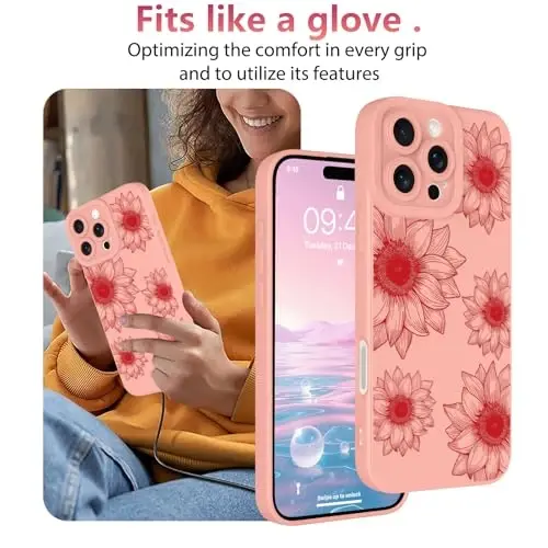 OOK Floral чехол для iPhone 16 Pro, милый розовый подсолнух | Мягкий противоударный ТПУ, тонкий цветочный чехол для женщин и девушек 