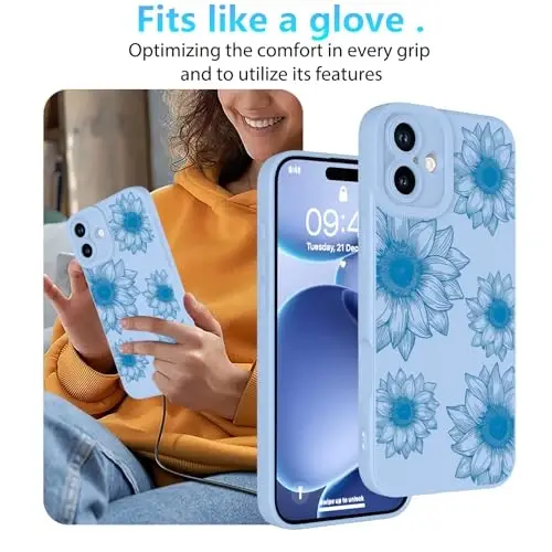 OOK Floral чехол для iPhone 17, милые синие подсолнухи | Мягкий TPU, ударопрочный тонкий цветочный чехол для женщин и девушек 
