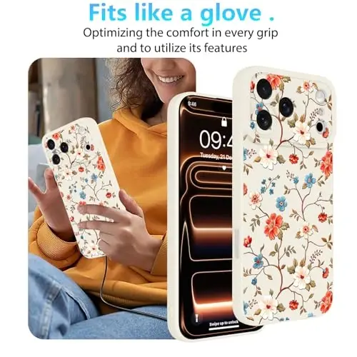 OOK Flower Case for iPhone 17 Pro Max, Cute White Vintage Floral | Soft TPU, Shockproof Protective Phone Cover for Women Girls 