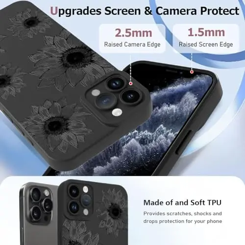 OOK Floral Case for iPhone 11 Pro Max, Cute Black Sunflower Blooms | Soft TPU, Shockproof Protective Flower Phone Cover for Women Girls - OOK (1)