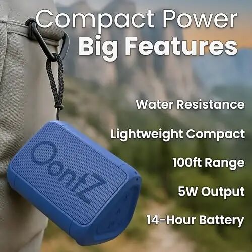 OontZ Angle Solo Compact Bluetooth Speaker, 14-Hour Playtime, Blue | Compact 5W Bluetooth speaker with clear sound, 100-ft range, IPX5, mic, AUX Input and USB-C Charging Cable. - 2