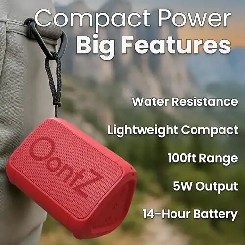 OontZ Angle Solo Compact Bluetooth Speaker, 14-Hour Playtime, Red | Compact 5W Bluetooth speaker with clear sound, 100-ft range, IPX5, mic, AUX Input and USB-C Charging Cable. - Cambridge Soundworks (1)