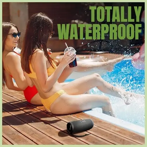 OontZ Cylinder Portable Bluetooth Speaker 5.0 - IPX7 Waterproof, 14W Enhanced Sound, 20-Hr Battery, 100ft Wireless Range, Deep Bass and Clear Audio, Durable Shower Speaker for Pool or Beach (Black) - 5