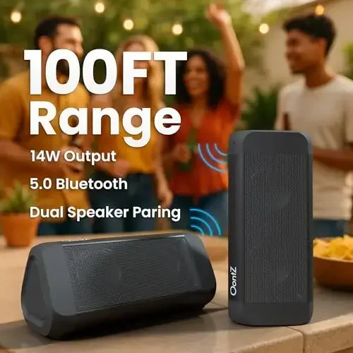 OontZ Ultra Bluetooth Speaker 5.4 | IPX7 Waterproof, 14W Enhanced Sound, 20-Hr Battery, 100ft Range, Deep Bass & Clear Audio, Durable Speaker for Pool, Beach, and Shower (Black) - 5