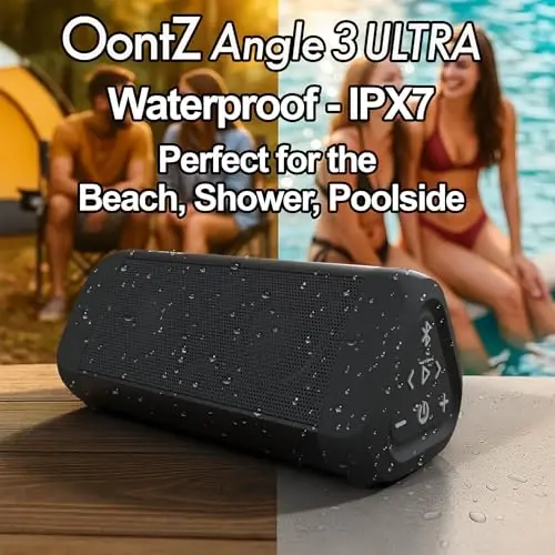 OontZ Ultra Dual Portable Bluetooth Speaker 5.0 2-Pack – IPX7 Waterproof, 14W Enhanced Sound, 20-Hr Battery, 100ft Range, Deep Bass & Clear Audio, Durable for Shower, Pool, or Beach (Black) - 3