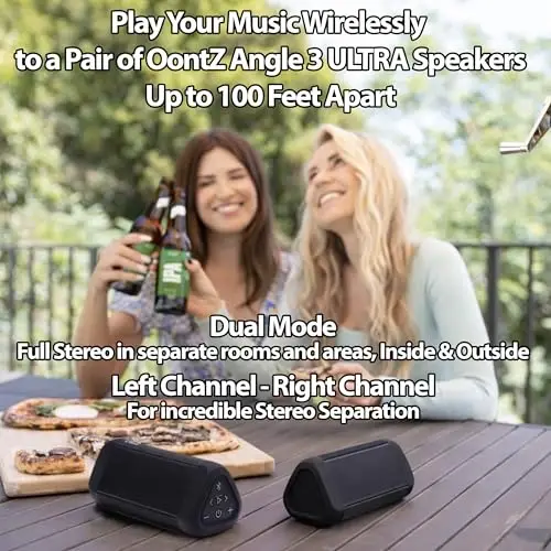 OontZ Ultra Dual Portable Bluetooth Speaker 5.0 2-Pack – IPX7 Waterproof, 14W Enhanced Sound, 20-Hr Battery, 100ft Range, Deep Bass & Clear Audio, Durable for Shower, Pool, or Beach (Black) - CAMBRIDGE SOUNDWORKS