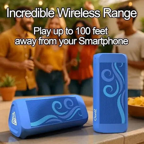 OontZ Ultra Portable Bluetooth Speaker 5.0 - IPX7 Waterproof, 14W Enhanced Sound, 20-Hr Battery, 100ft Range, Deep Bass and Clear Audio, Durable Shower Speaker for Pool or Beach (SUP Edition, Blue) - 4